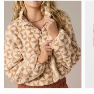 O'Neill Fleece Pullover Jacket - Cream and Tan